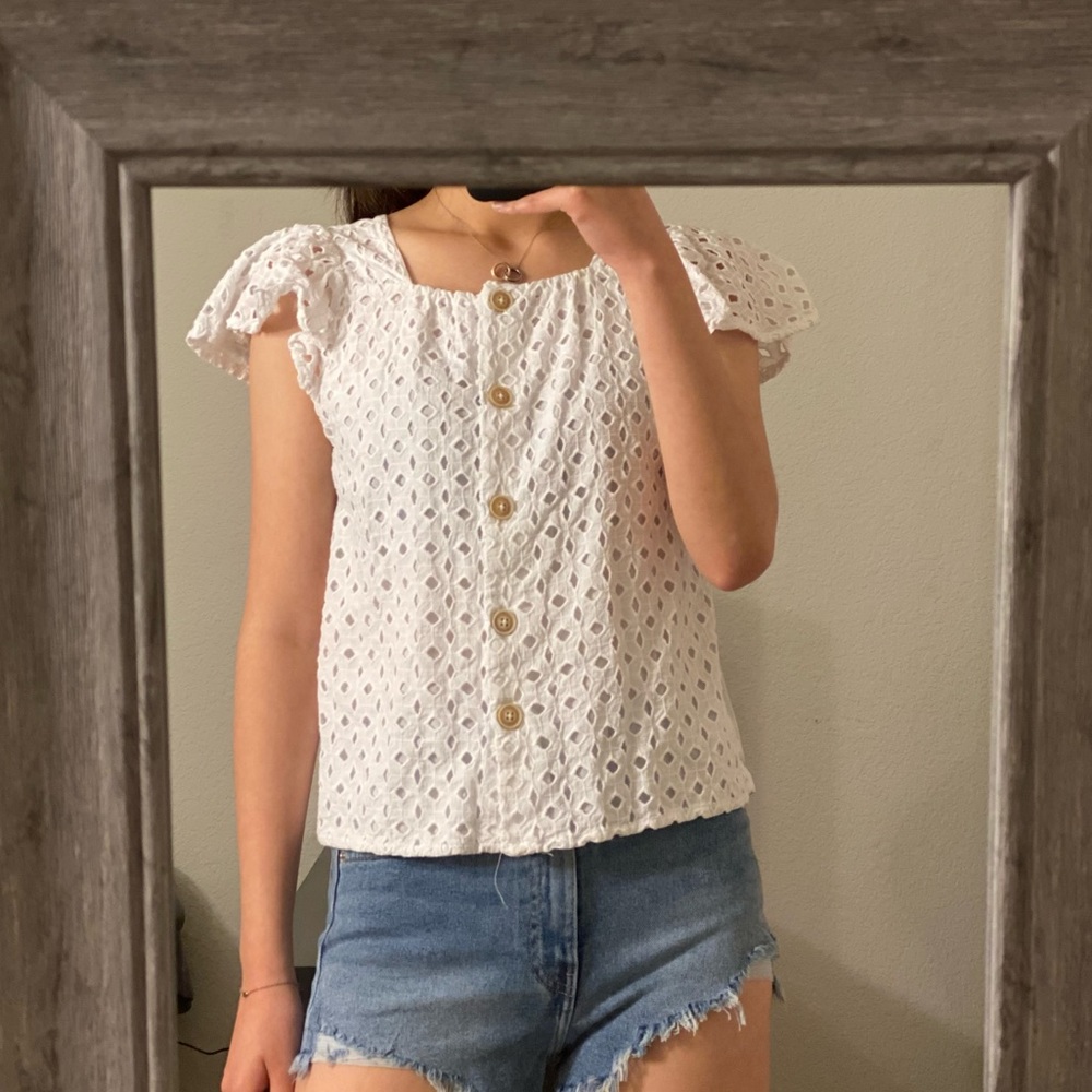 Zara embroidered white top